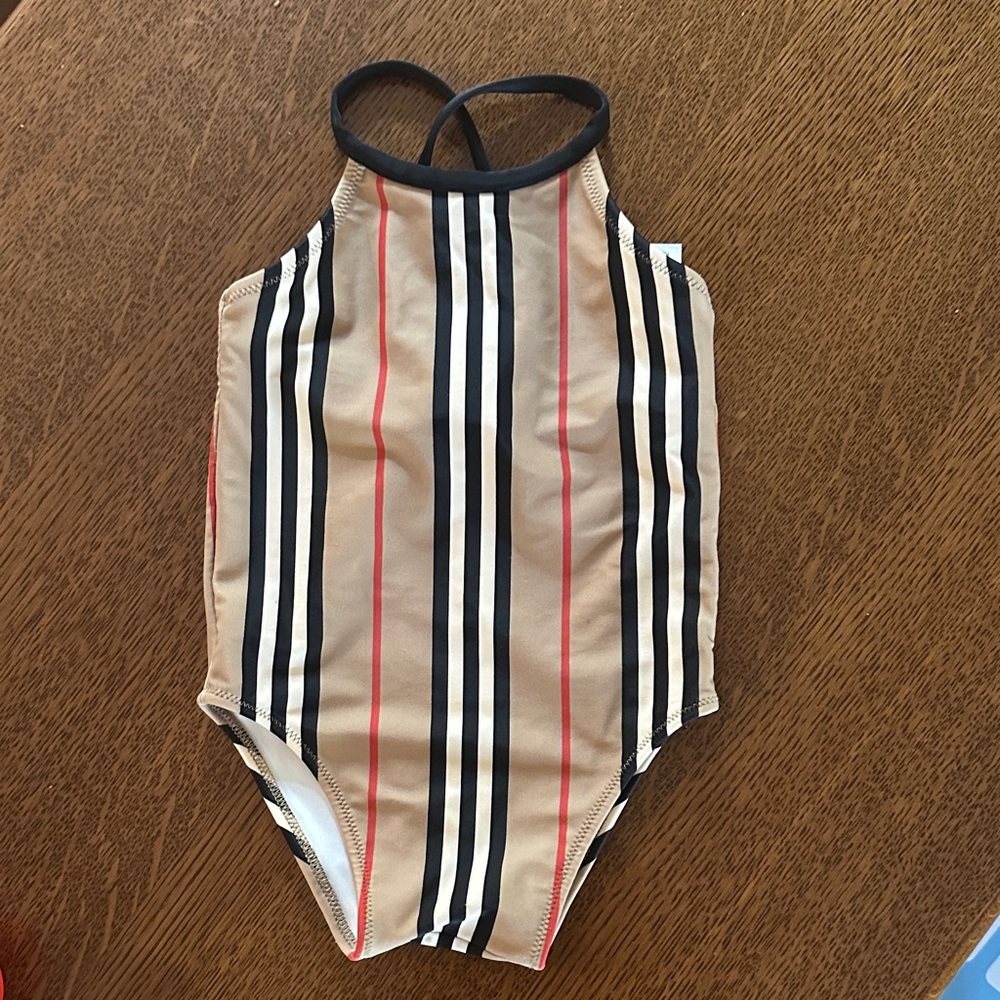 Burberry Kids One Piece in Tan and Black Stripes